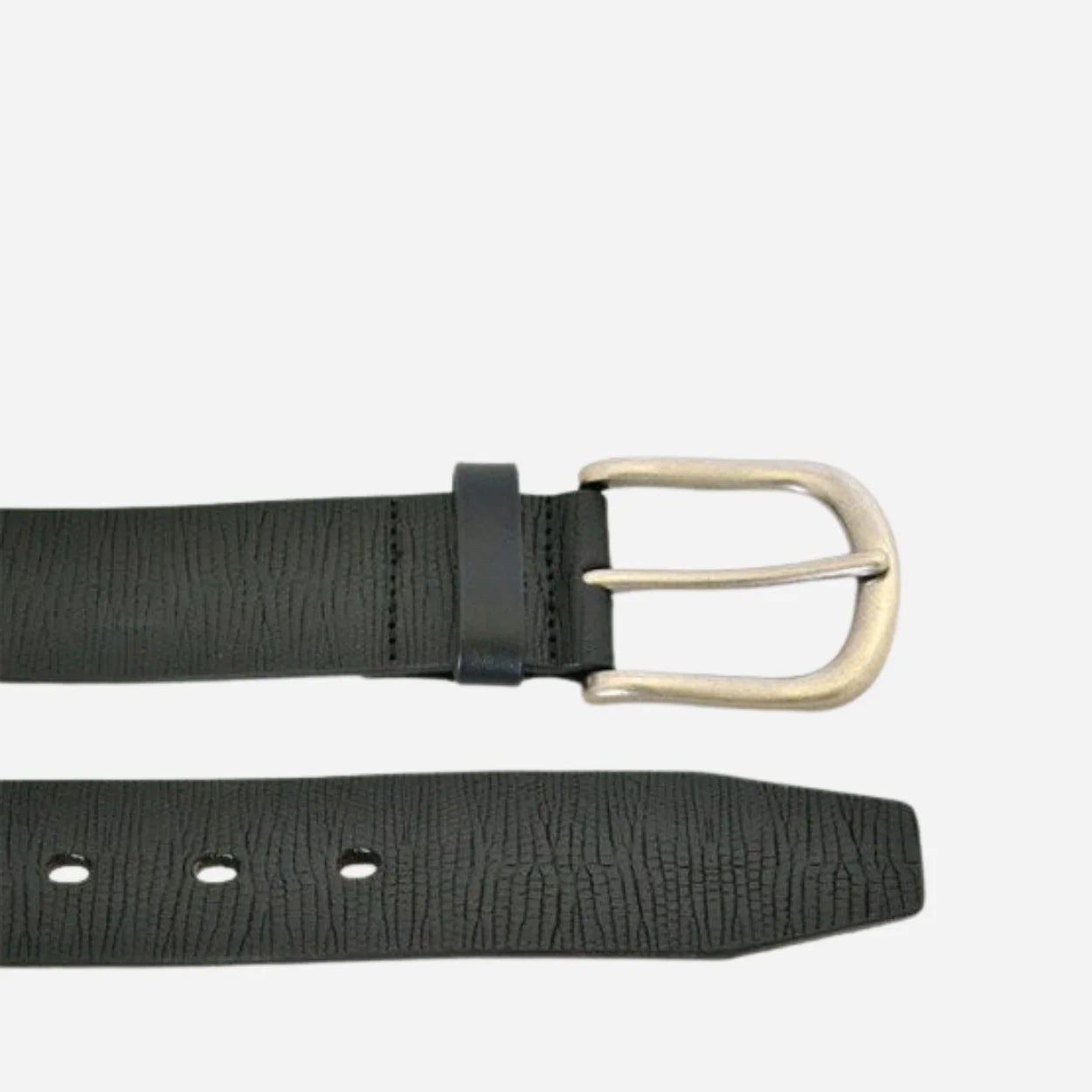 GLENDALE - Women's Black Genuine Leather Skinny Belt with Brushed Silver Buckle - BeltNBags