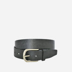 GLENDALE - Women's Black Genuine Leather Skinny Belt with Brushed Silver Buckle - BeltNBags