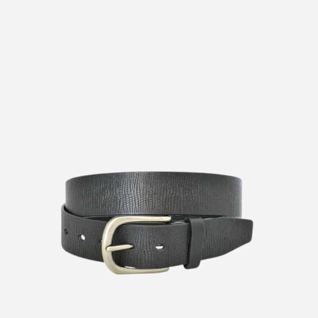 GLENDALE - Women's Black Genuine Leather Skinny Belt with Brushed Silver Buckle - BeltNBags