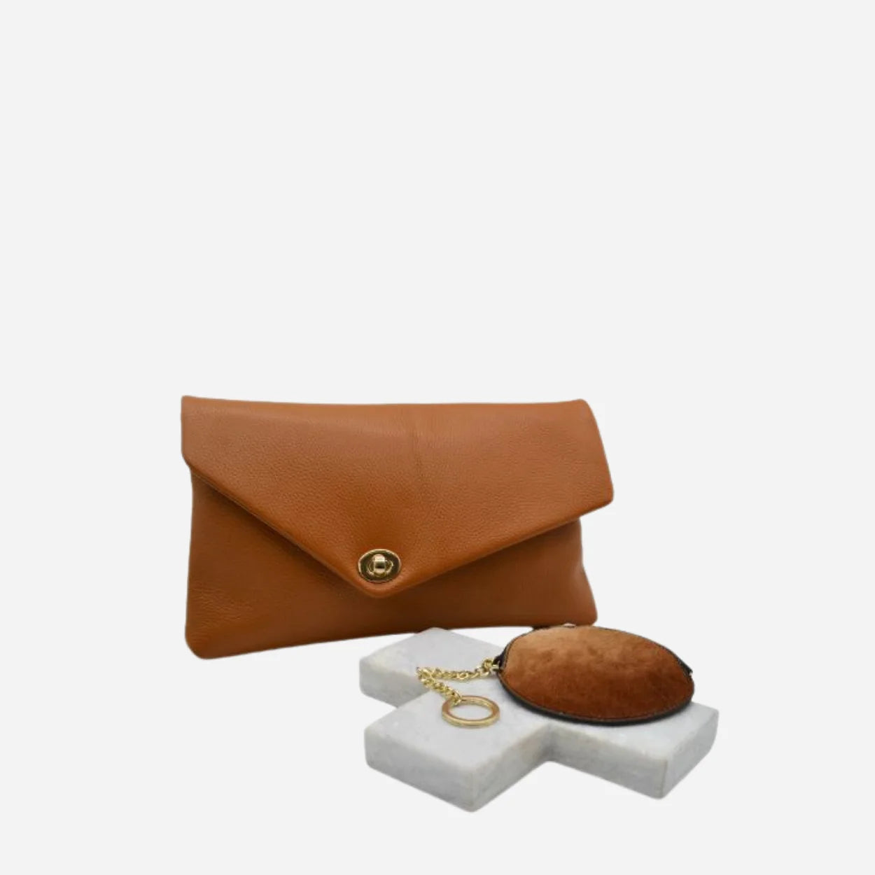 Gift Set | CENTENNIAL PARK - Ladies Tan Leather Clutch Envelope Bag &  LORN - Ladies Coin Purse