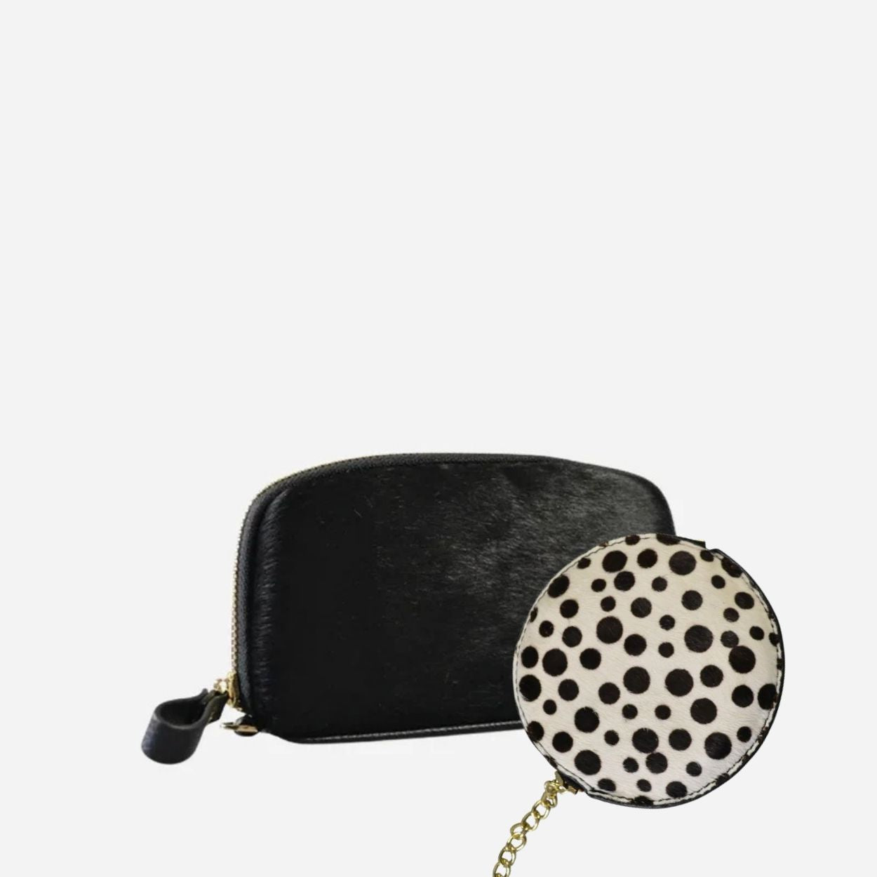 Gift Set | CARMICHAEL Black Cowhide Leather Wristlet Purse & LORN Calf Hair Key Ring Coin Purse