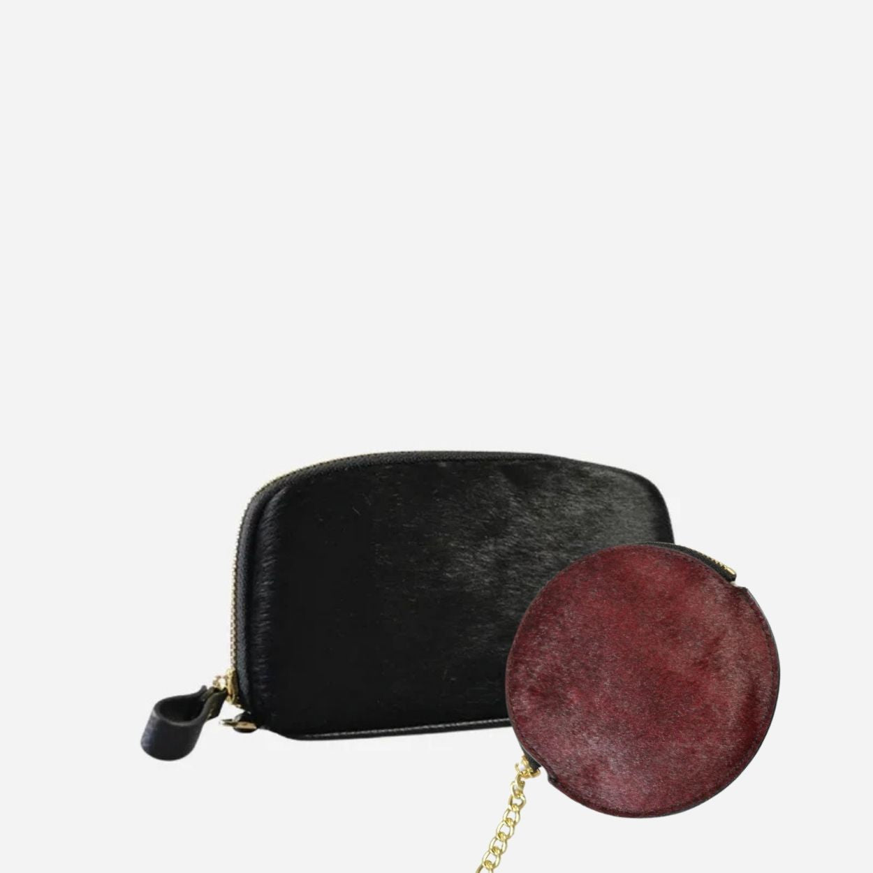 Gift Set | CARMICHAEL Black Cowhide Leather Wristlet Purse & LORN Calf Hair Key Ring Coin Purse