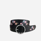 HARPER - Girls Black Genuine Leather Flower Belt with Silver Buckle