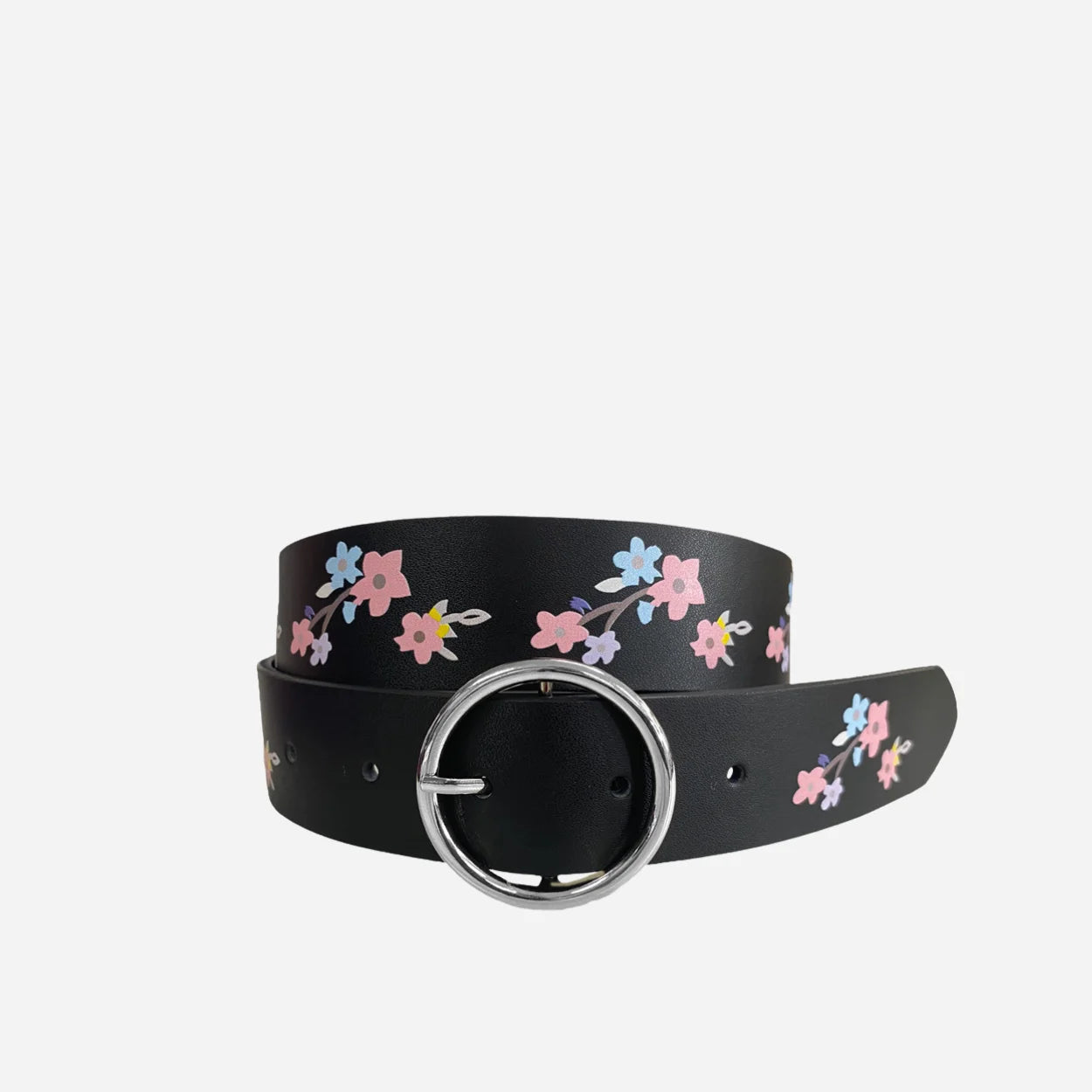 HARPER - Girls Black Genuine Leather Flower Belt with Silver Buckle