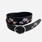 HARPER - Girls Black Genuine Leather Flower Belt with Silver Buckle