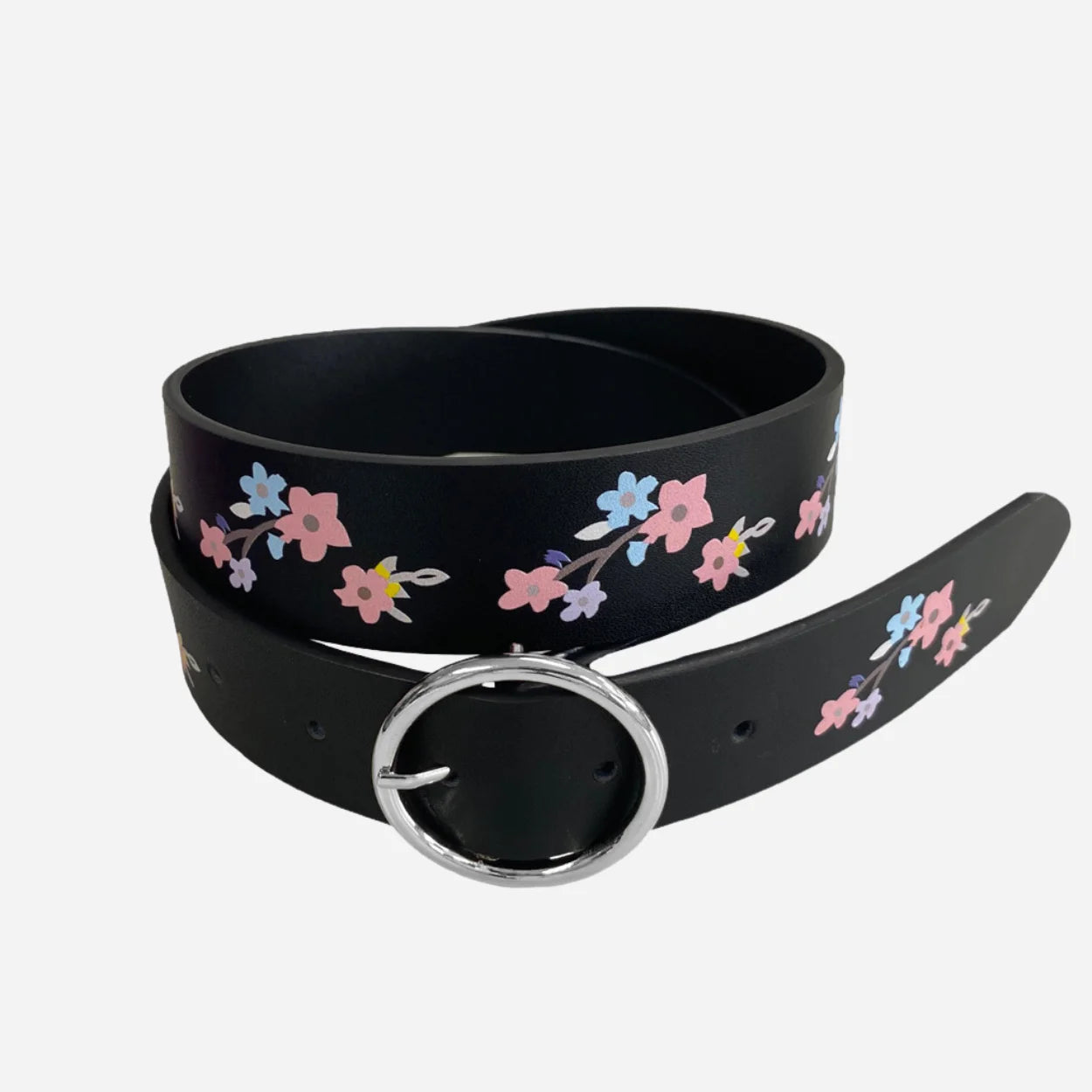 HARPER - Girls Black Genuine Leather Flower Belt with Silver Buckle