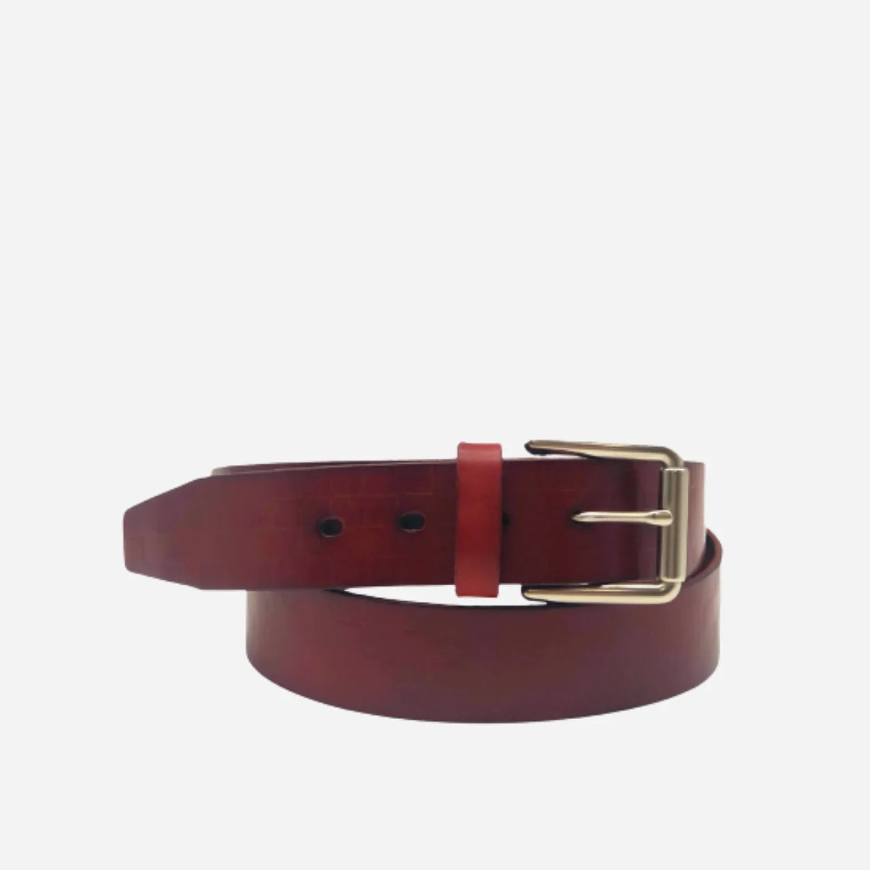 HARRISON -  Men's Dark Brown Tan Genuine Leather Embossed Checkerboard Belt