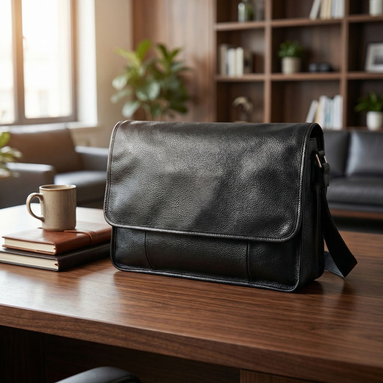HARRY - Mens Black Leather Business Satchel Bag - BeltNBags