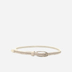 KELLY - Womens Skinny White Plaited Leather Belt with Gold Oval Buckle
