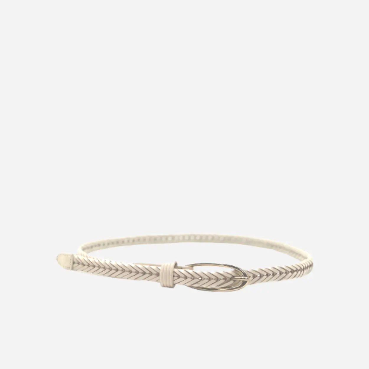 KELLY - Womens Skinny White Plaited Leather Belt with Gold Oval Buckle