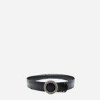 IRIS - Women's Black Genuine Leather Belt with Round Silver buckle