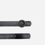 IRIS - Women's Black Genuine Leather Belt with Round Silver buckle