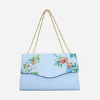 IVANHOE - Addison Road Blue Leather Clutch Bag with Tropical Print - BeltNBags