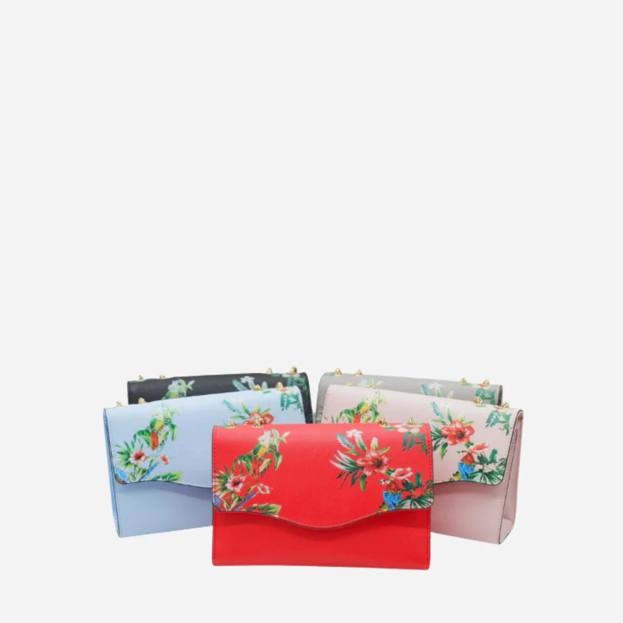 IVANHOE - Addison Road Red Leather Clutch Bag with Tropical Print