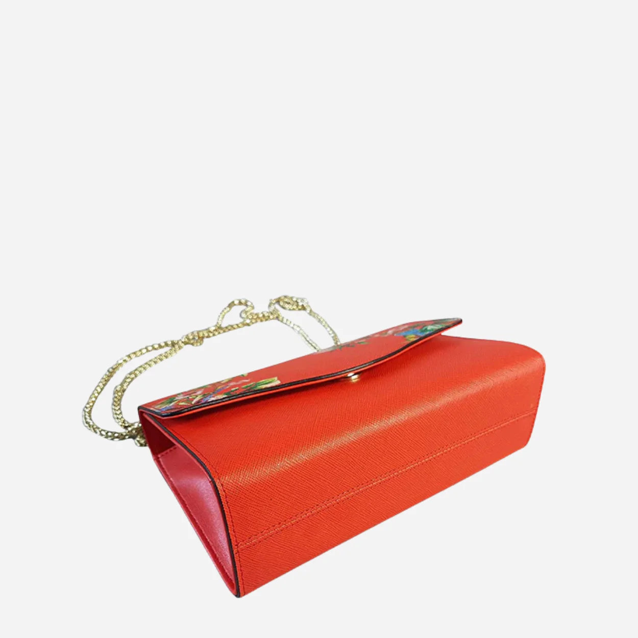 IVANHOE - Addison Road Red Leather Clutch Bag with Tropical Print