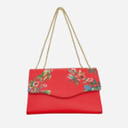 IVANHOE - Addison Road Red Leather Clutch Bag with Tropical Print