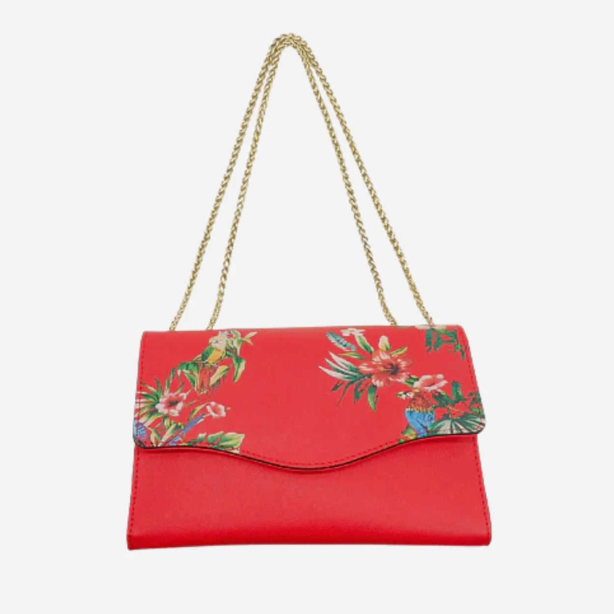 IVANHOE - Addison Road Red Leather Clutch Bag with Tropical Print