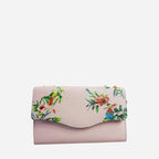 IVANHOE - Addison Road Blush Leather Clutch Bag with Tropical Print - BeltNBags