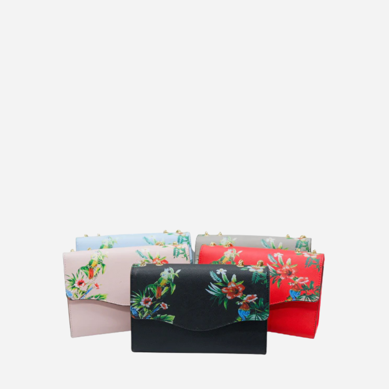 IVANHOE - Addison Road Black Leather Clutch Bag with Tropical Print