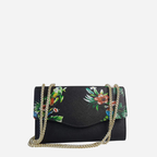 IVANHOE - Addison Road Black Leather Clutch Bag with Tropical Print - BeltNBags