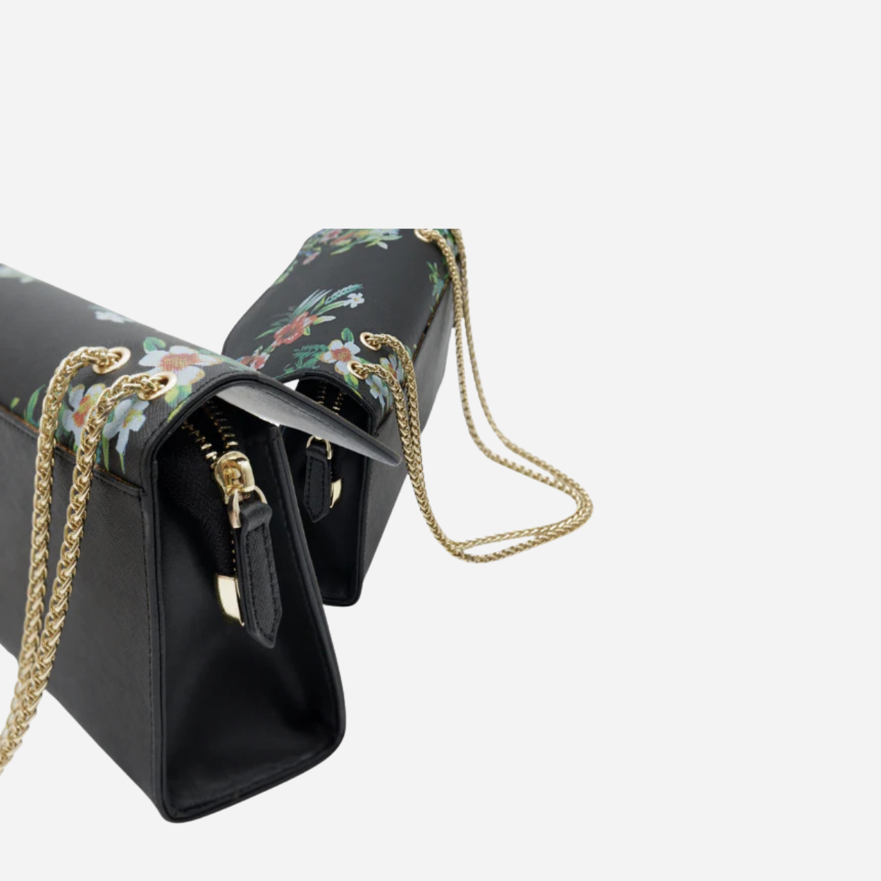 IVANHOE - Addison Road Black Leather Clutch Bag with Tropical Print