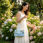 IVANHOE - Addison Road Blue Leather Clutch Bag with Tropical Print