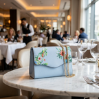 IVANHOE - Addison Road Blue Leather Clutch Bag with Tropical Print