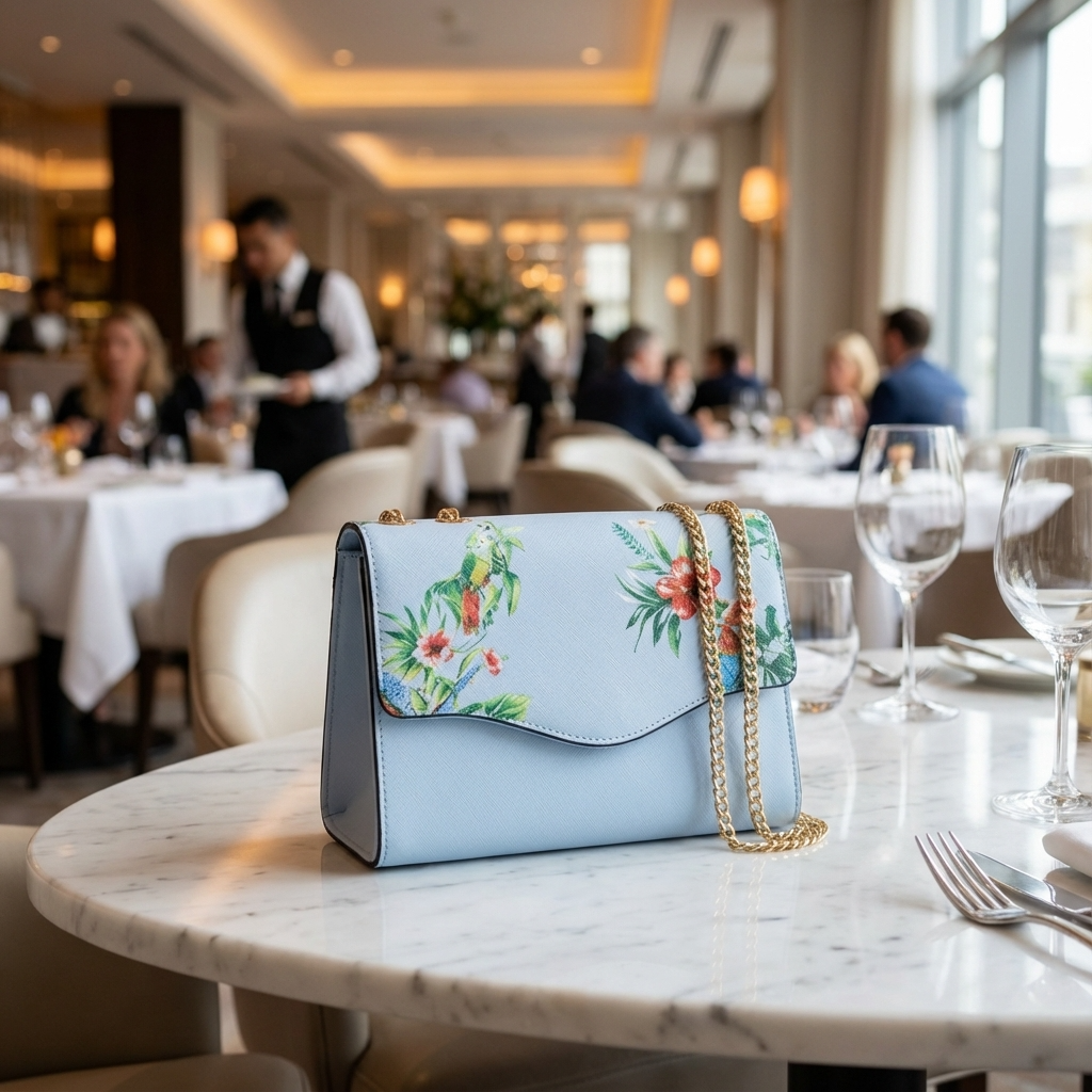 IVANHOE - Addison Road Blue Leather Clutch Bag with Tropical Print