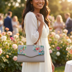 IVANHOE - Addison Road Taupe Leather Clutch Bag with Tropical Print