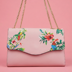IVANHOE - Addison Road Blush Leather Clutch Bag with Tropical Print