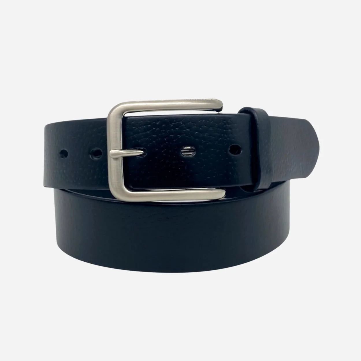 JARROD - Men's Black Genuine Leather Belt with Silver Buckle