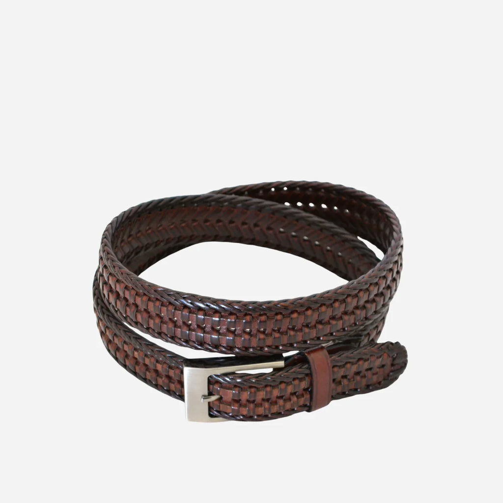 JAX - Mens Brown Bonded Leather Woven Belt