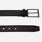 JOE - Men's Dark Brown Genuine Leather Belt with Gunmetal Pin Buckle