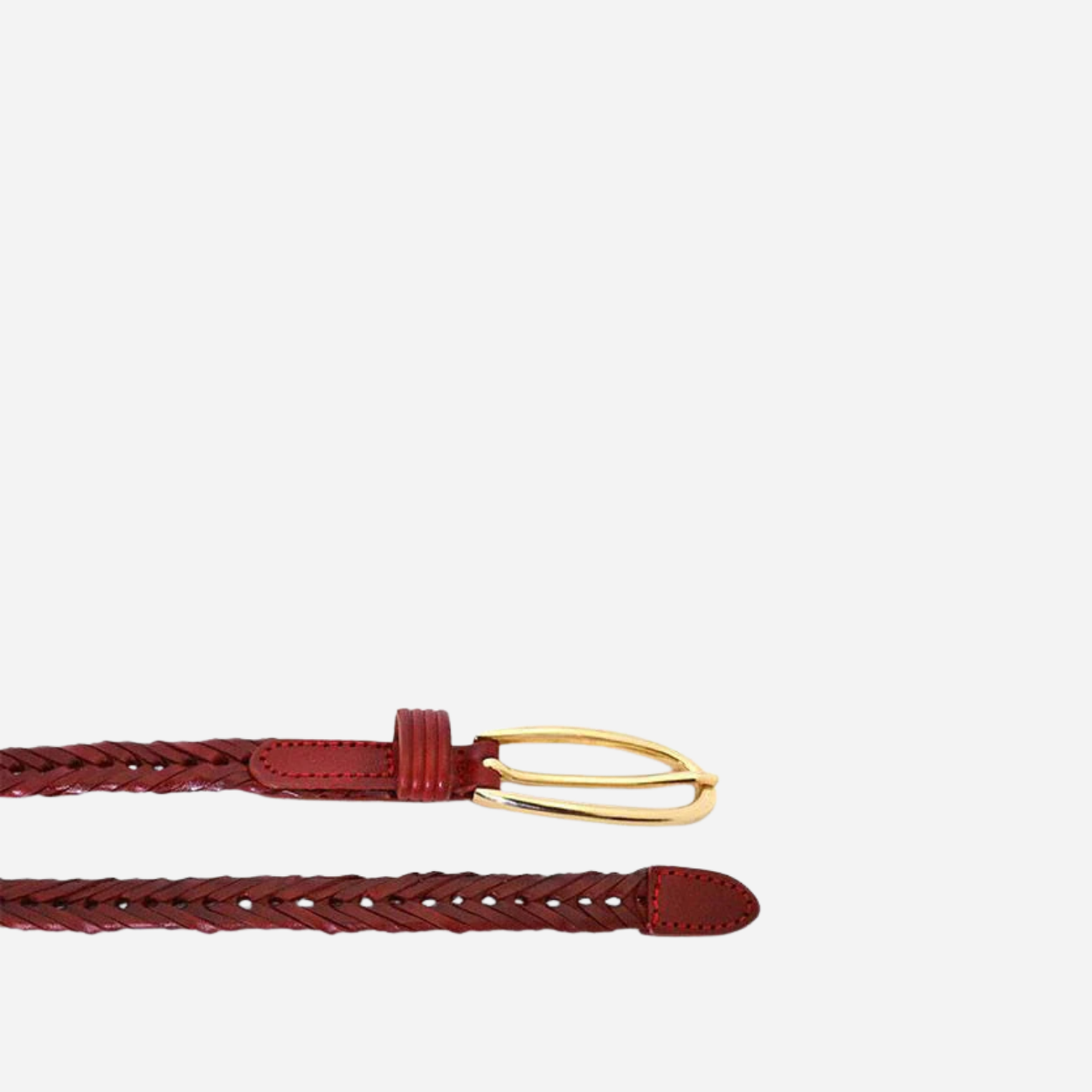 KELLY - Womens Red Plaited Skinny Leather Belt with Gold Oval Buckle - BeltNBags