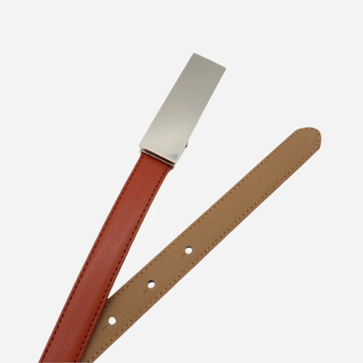 KIMBERLY - Women's Brown Matte Genuine Leather Belt with Silver Buckle