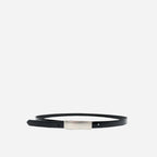 KIMBERLY - Womens Black Glossy Patent Leather Reversible Thin Belt - BeltNBags