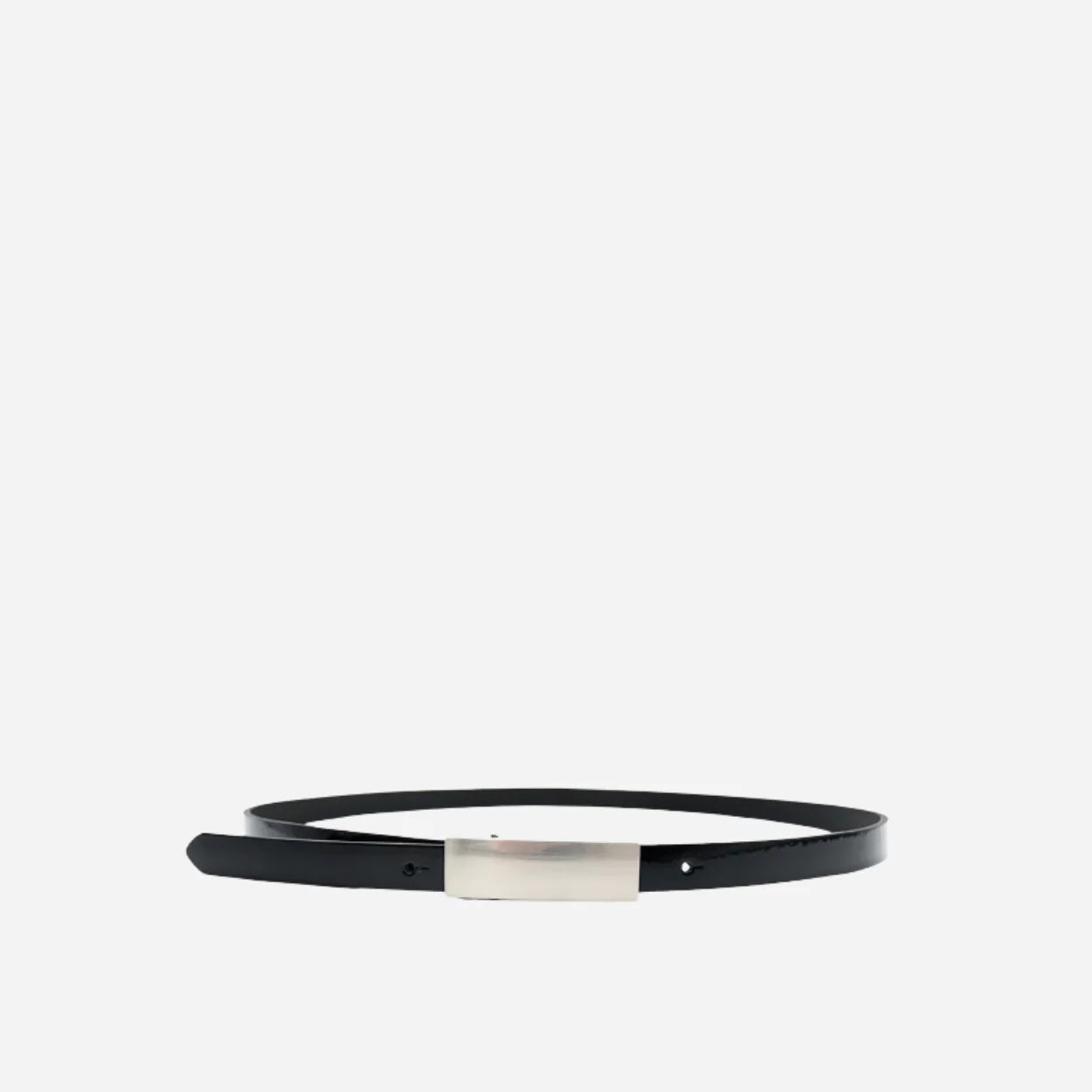 KIMBERLY - Womens Black Glossy Patent Leather Reversible Thin Belt