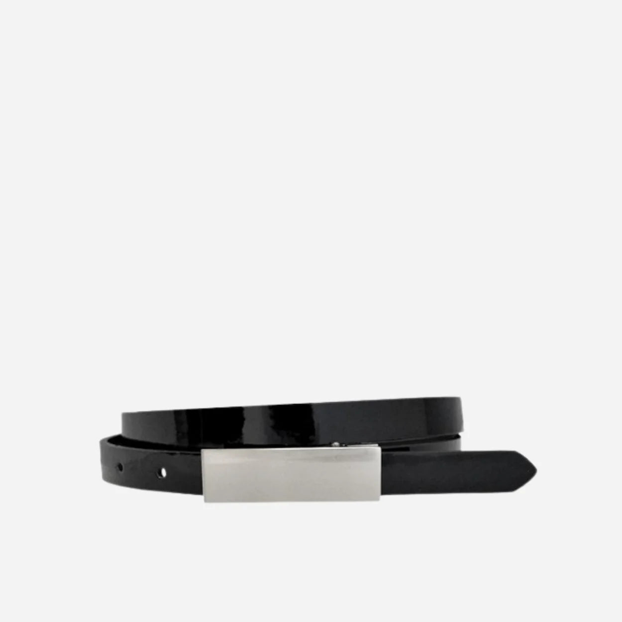 KIMBERLY - Womens Black Glossy Patent Leather Reversible Thin Belt