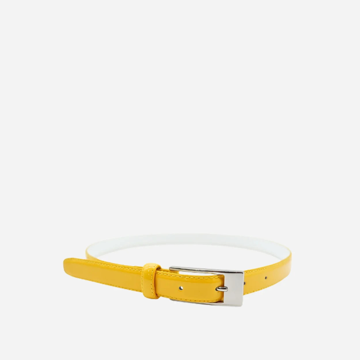 LACEY - Women's Yellow Skinny Genuine Leather Patent Belt with Silver Buckle