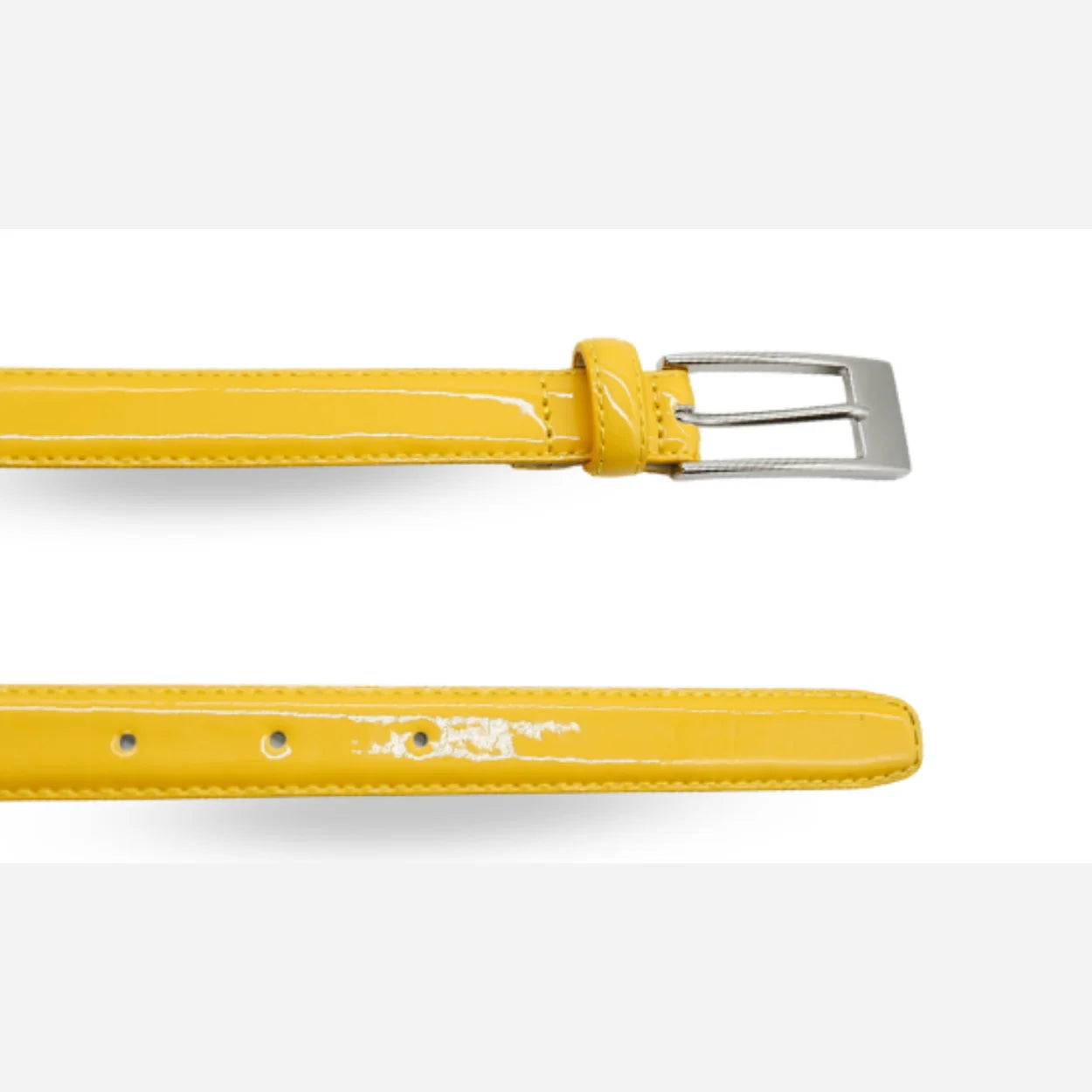 LACEY - Women's Yellow Skinny Genuine Leather Patent Belt with Silver Buckle