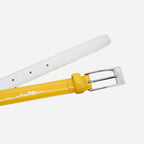 LACEY - Women's Yellow Skinny Genuine Leather Patent Belt with Silver Buckle