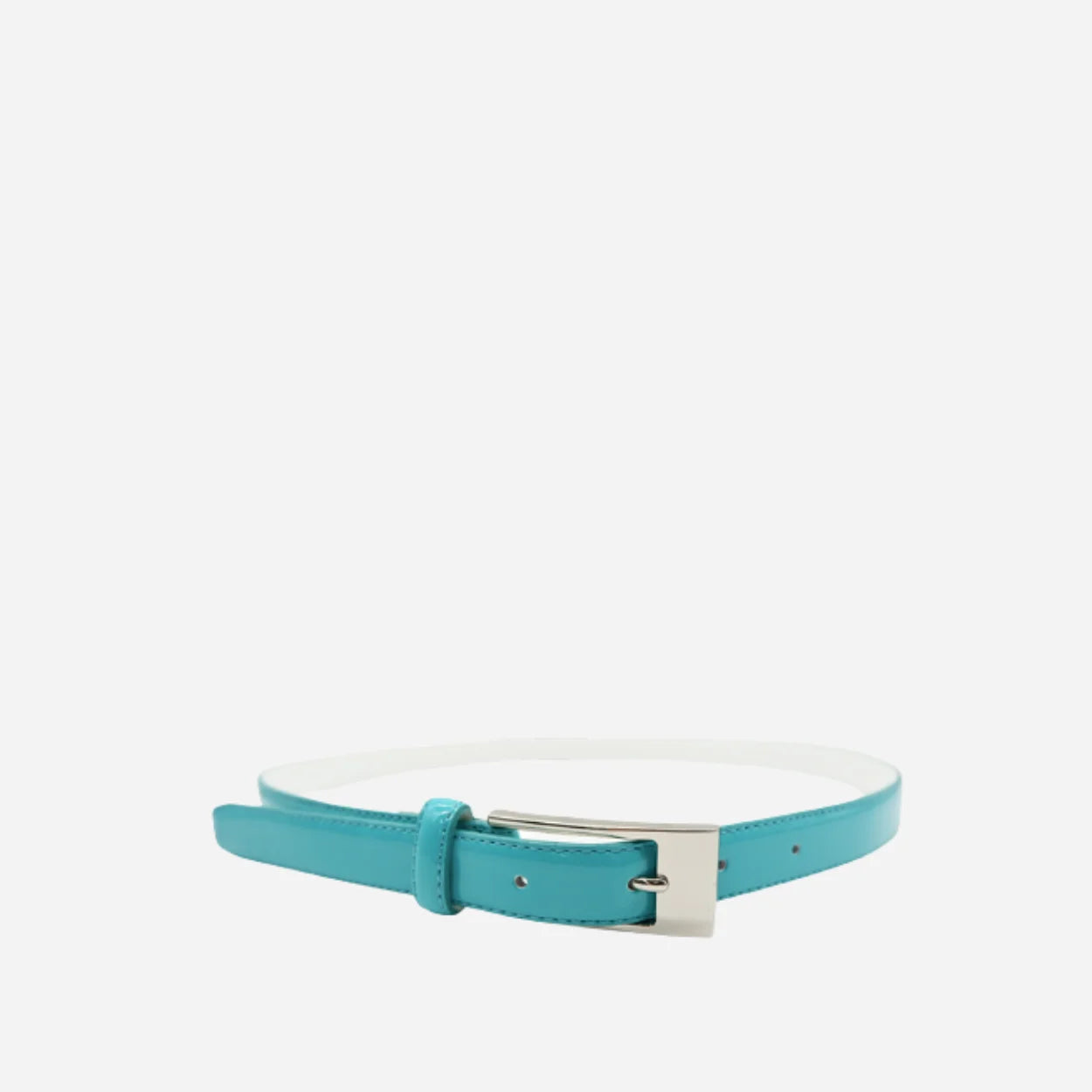 LACEY - Womens Aqua Glossy Genuine Patent Leather Skinny Belt