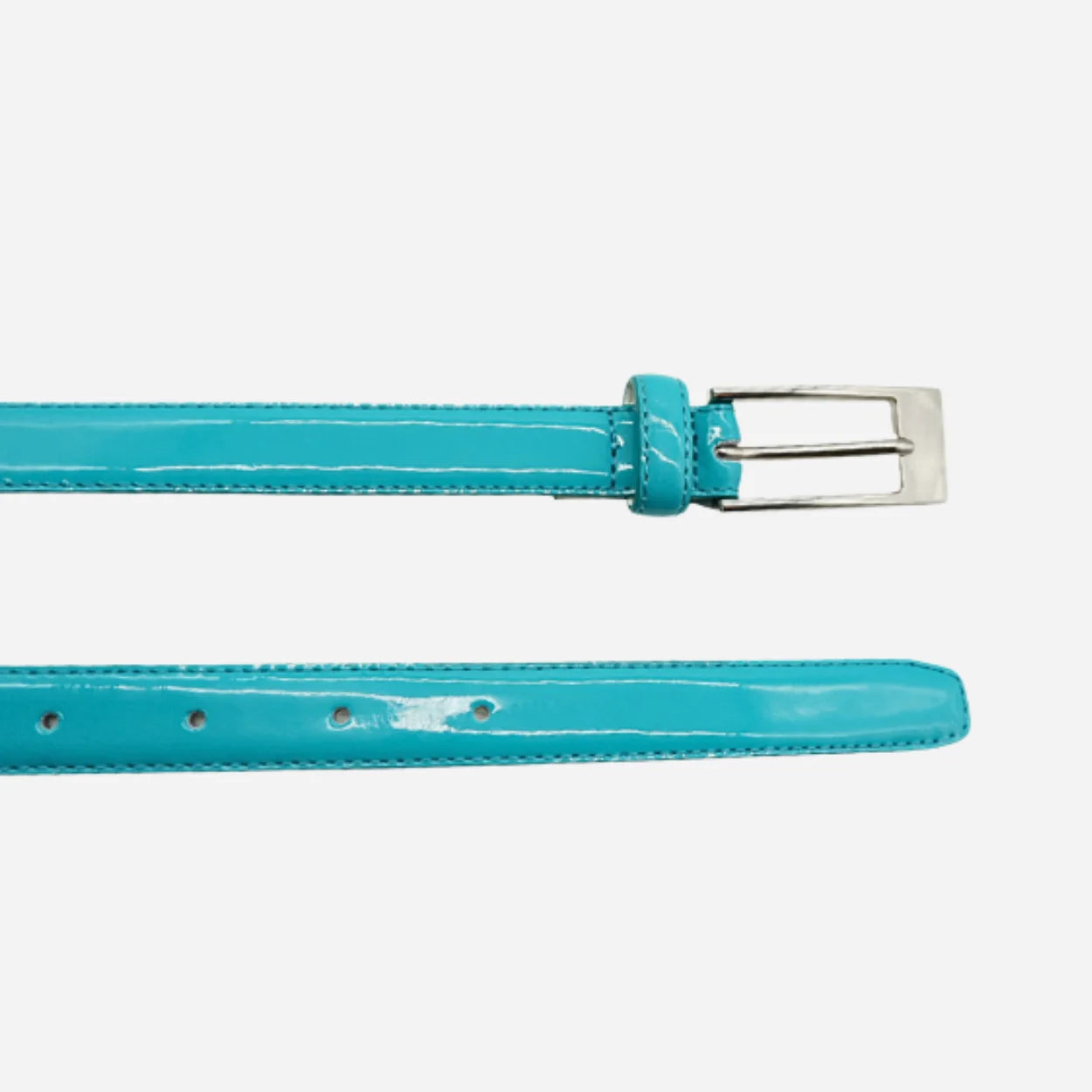 LACEY - Womens Aqua Glossy Genuine Patent Leather Skinny Belt