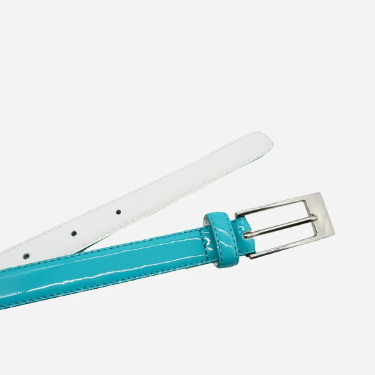 LACEY - Womens Aqua Glossy Genuine Patent Leather Skinny Belt