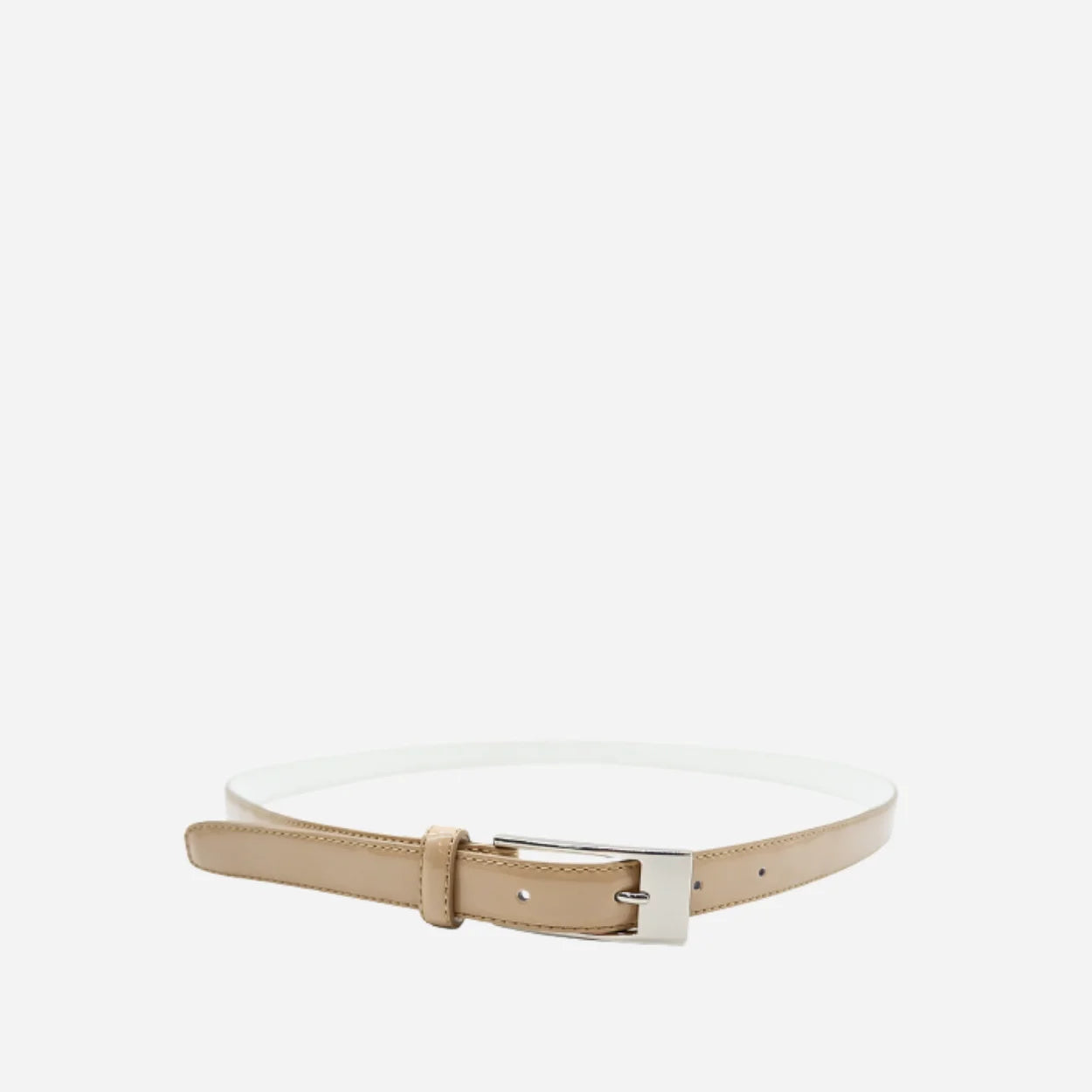 LACEY - Womens Nude Genuine Leather Patent Skinny Belt