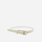 LACEY - Womens Off-White Skinny Genuine Leather Patent Belt with Silver Buckle