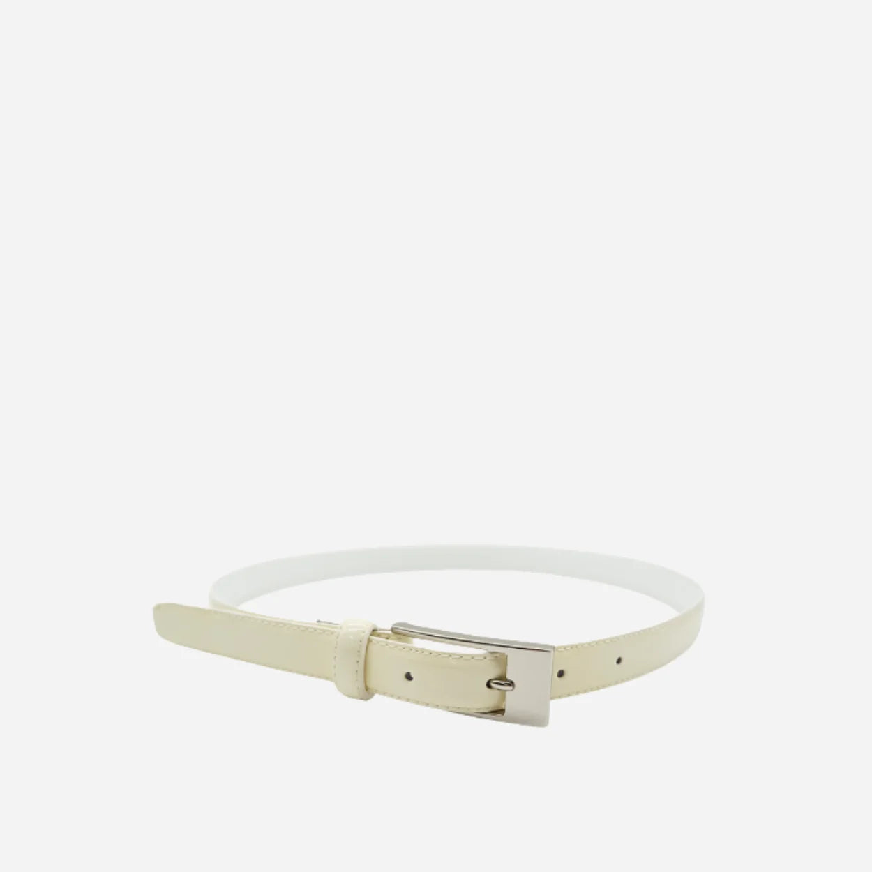 LACEY - Womens Off-White Skinny Genuine Leather Patent Belt with Silver Buckle