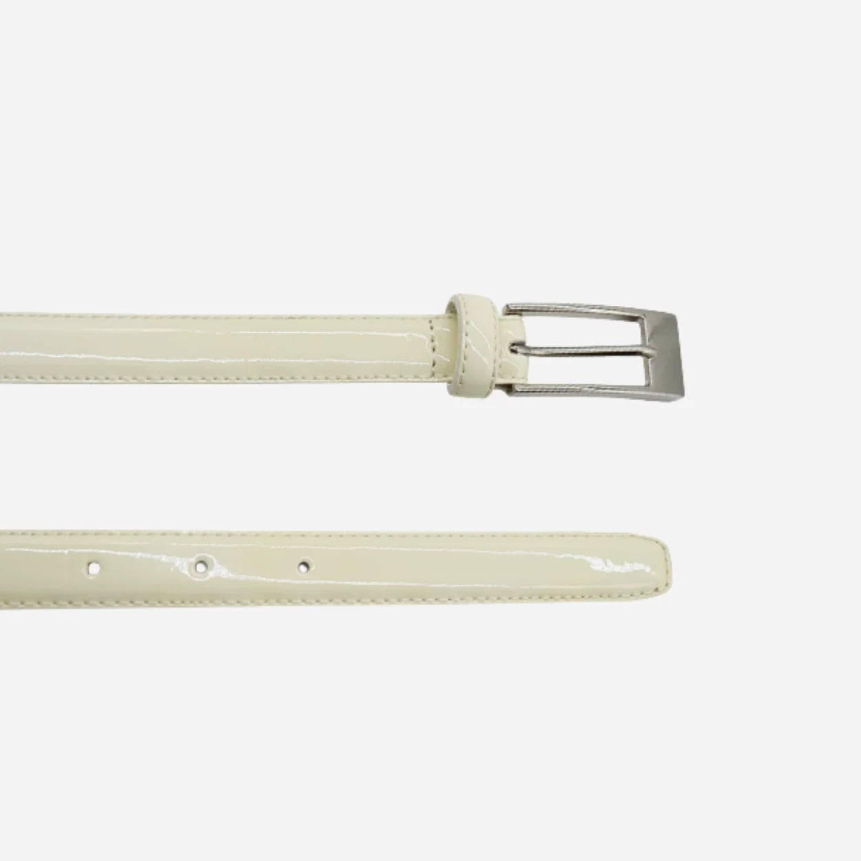 LACEY - Womens Off-White Skinny Genuine Leather Patent Belt with Silver Buckle