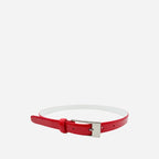 LACEY - Women's Red Skinny Genuine Leather Patent Belt with Silver Buckle