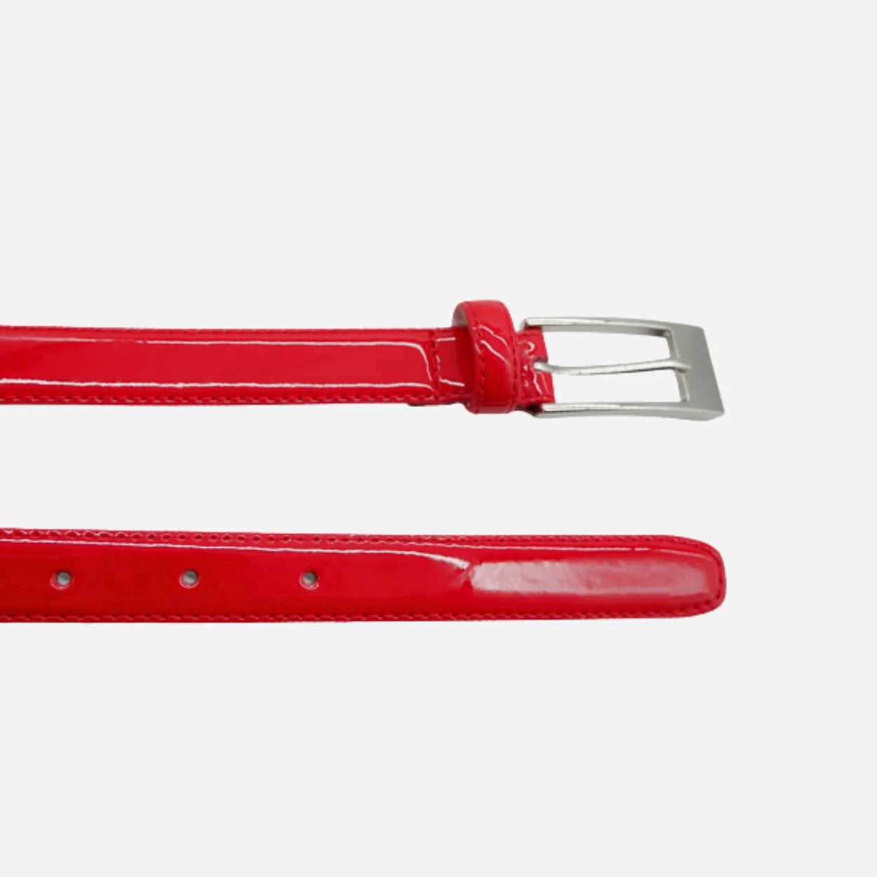 LACEY - Women's Red Skinny Genuine Leather Patent Belt with Silver Buckle